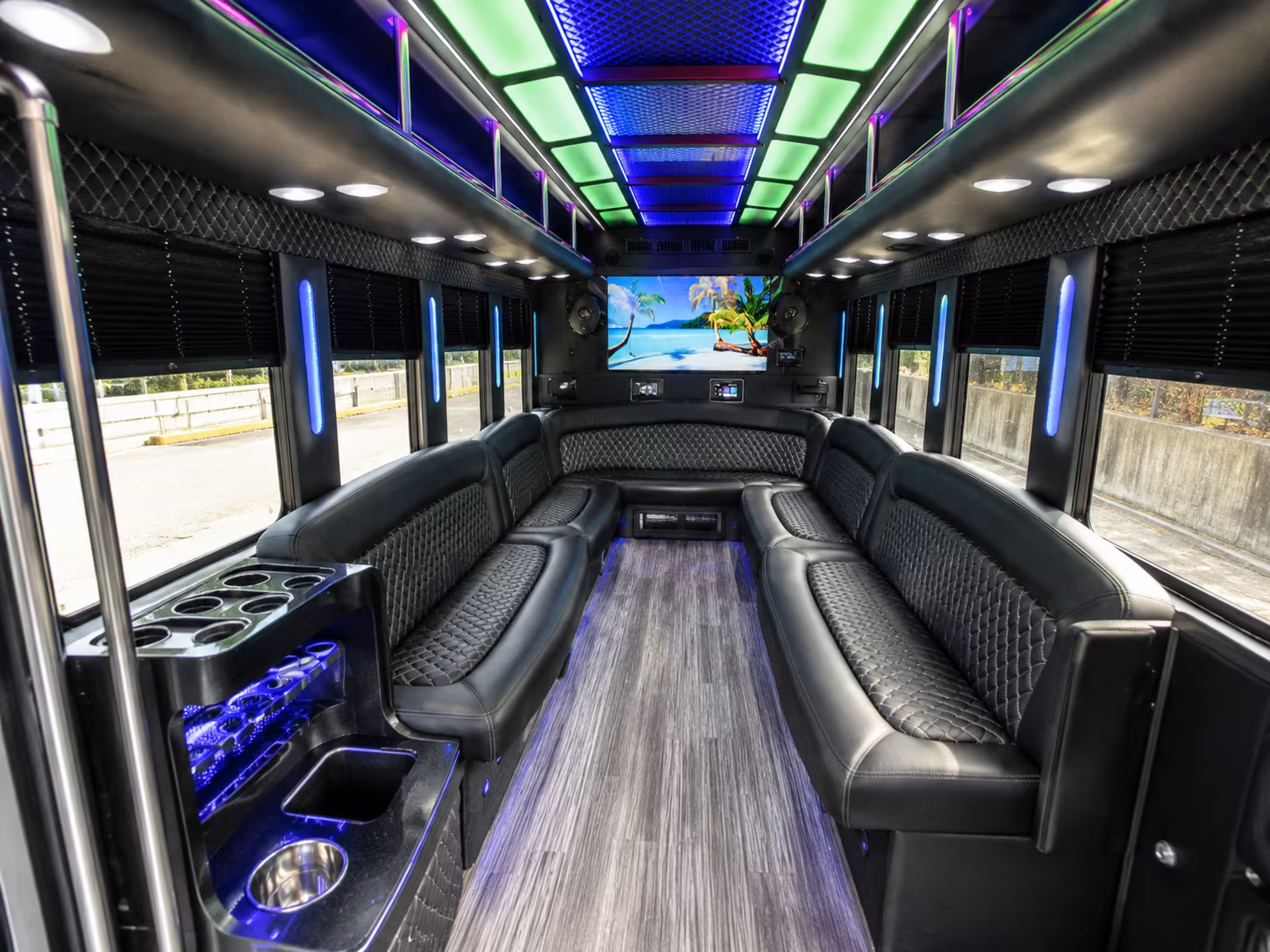 Interior of a party bus rental serving Everett