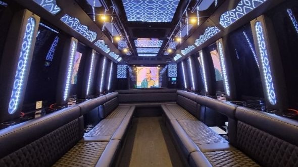 Interior of Charter Bus Company Tacoma's 20 Passenger Party Bus in Tacoma